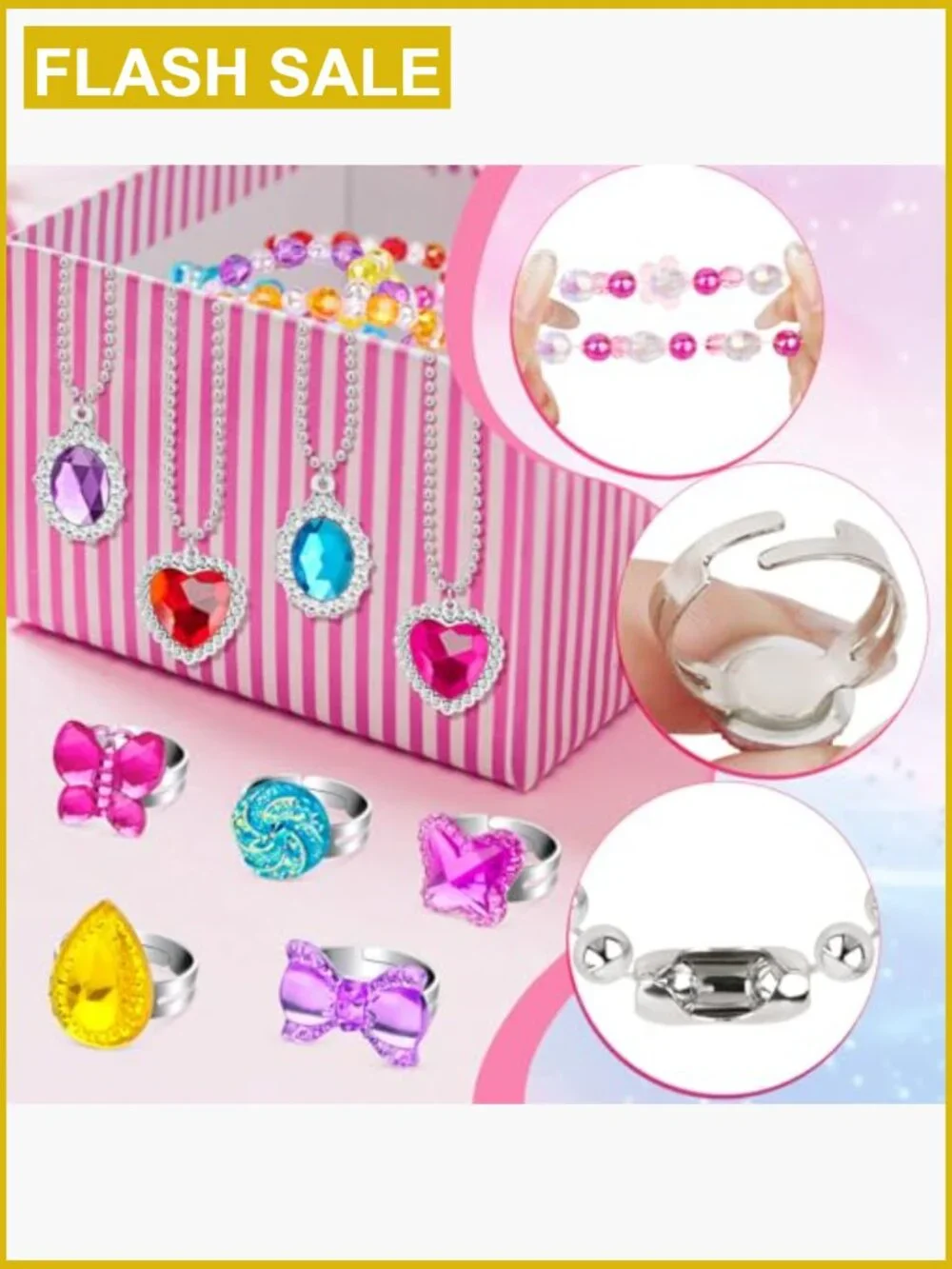 Kids Dress Up Jewelry Set Bracelets Necklaces Rings Toddler Princess Play